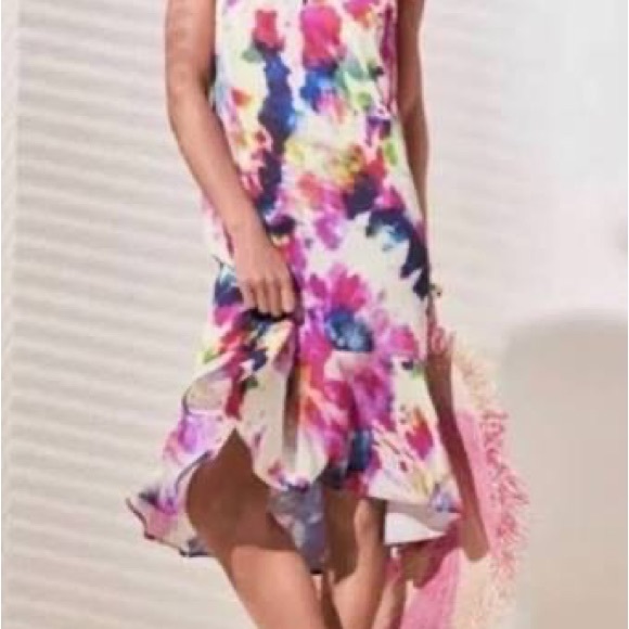 Cabi Celebration #5971 Watercolor Abstract Colorful Bright Sleeveless Midi Dress - Picture 1 of 16